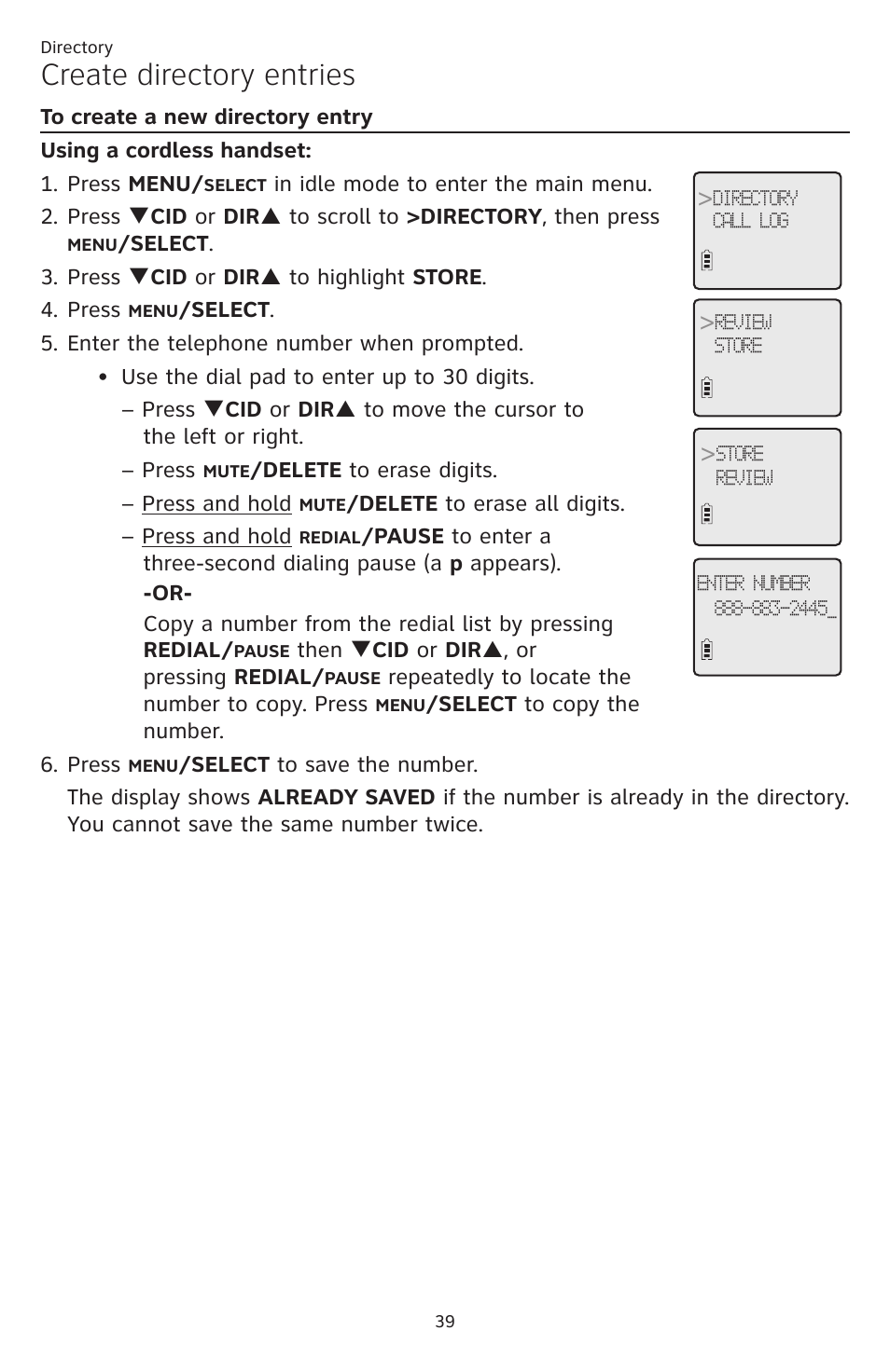 Create directory entries, To create a new directory entry | AT&T CL84109 User Manual | Page 45 / 95