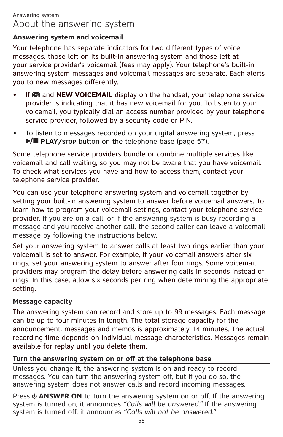 About the answering system, Off at the telephone base | AT&T CL84109 User Manual | Page 61 / 95