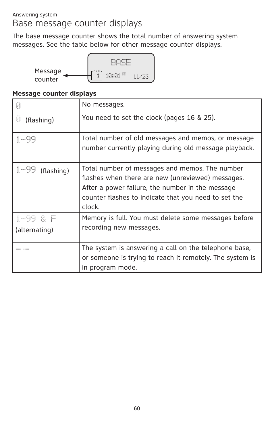 Base message counter displays | AT&T CL84109 User Manual | Page 66 / 95