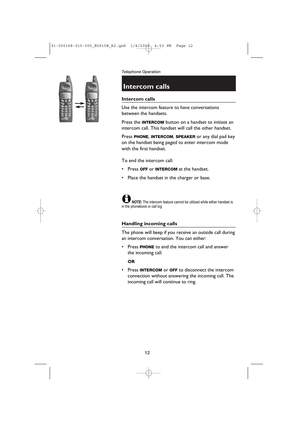 Intercom calls, Handling incoming calls | AT&T E5915B User Manual | Page 14 / 28