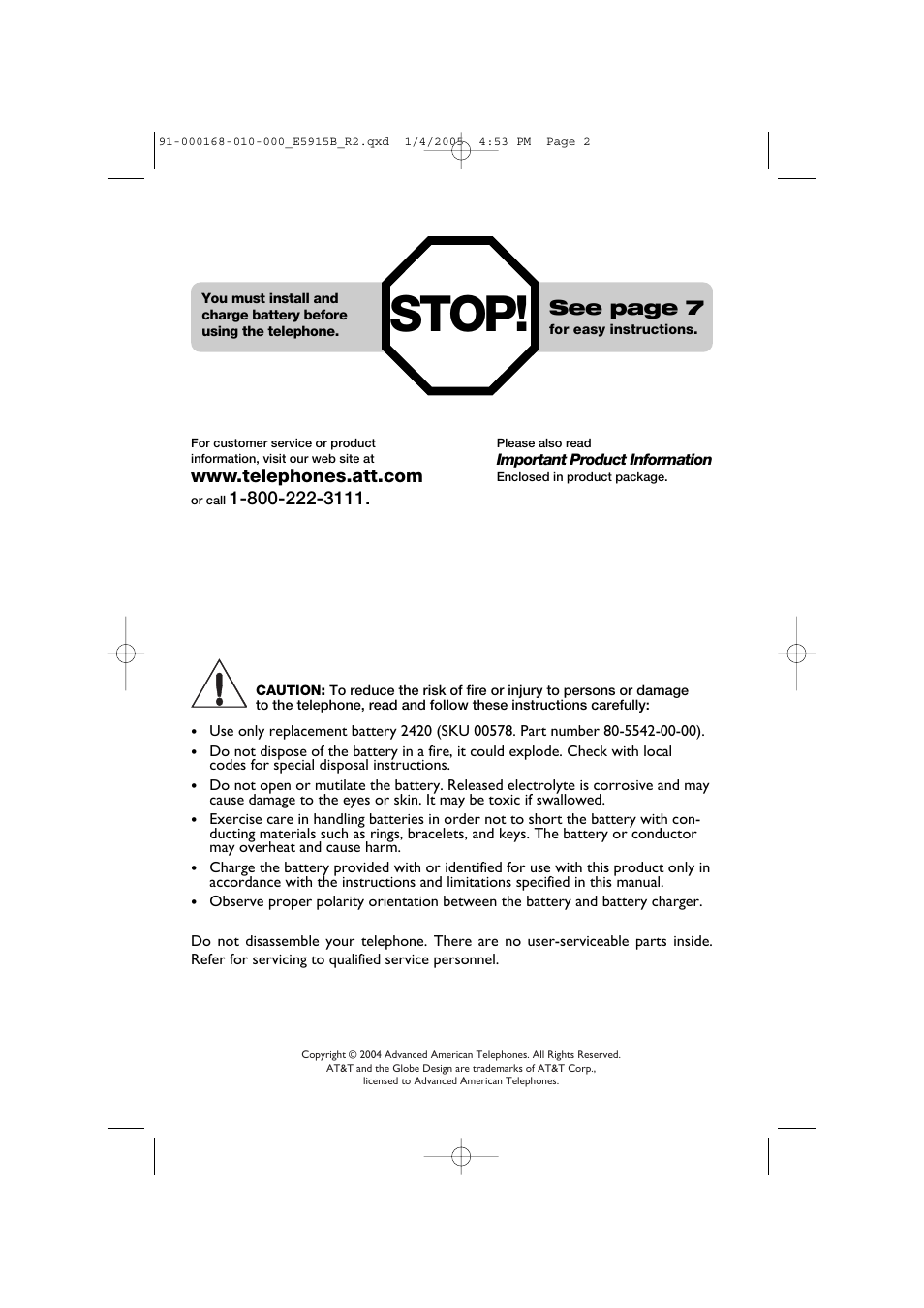 Stop, See page 7 | AT&T E5915B User Manual | Page 2 / 28