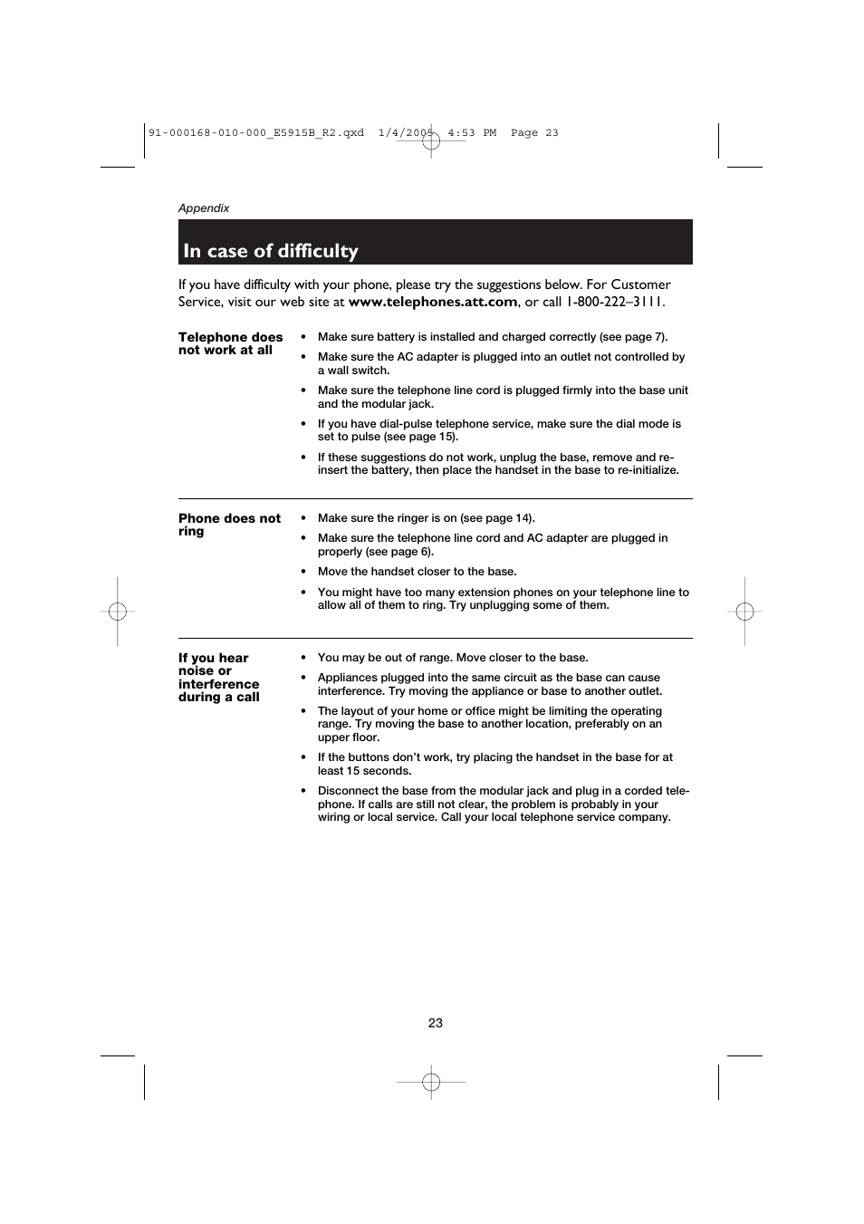 In case of difficulty | AT&T E5915B User Manual | Page 25 / 28