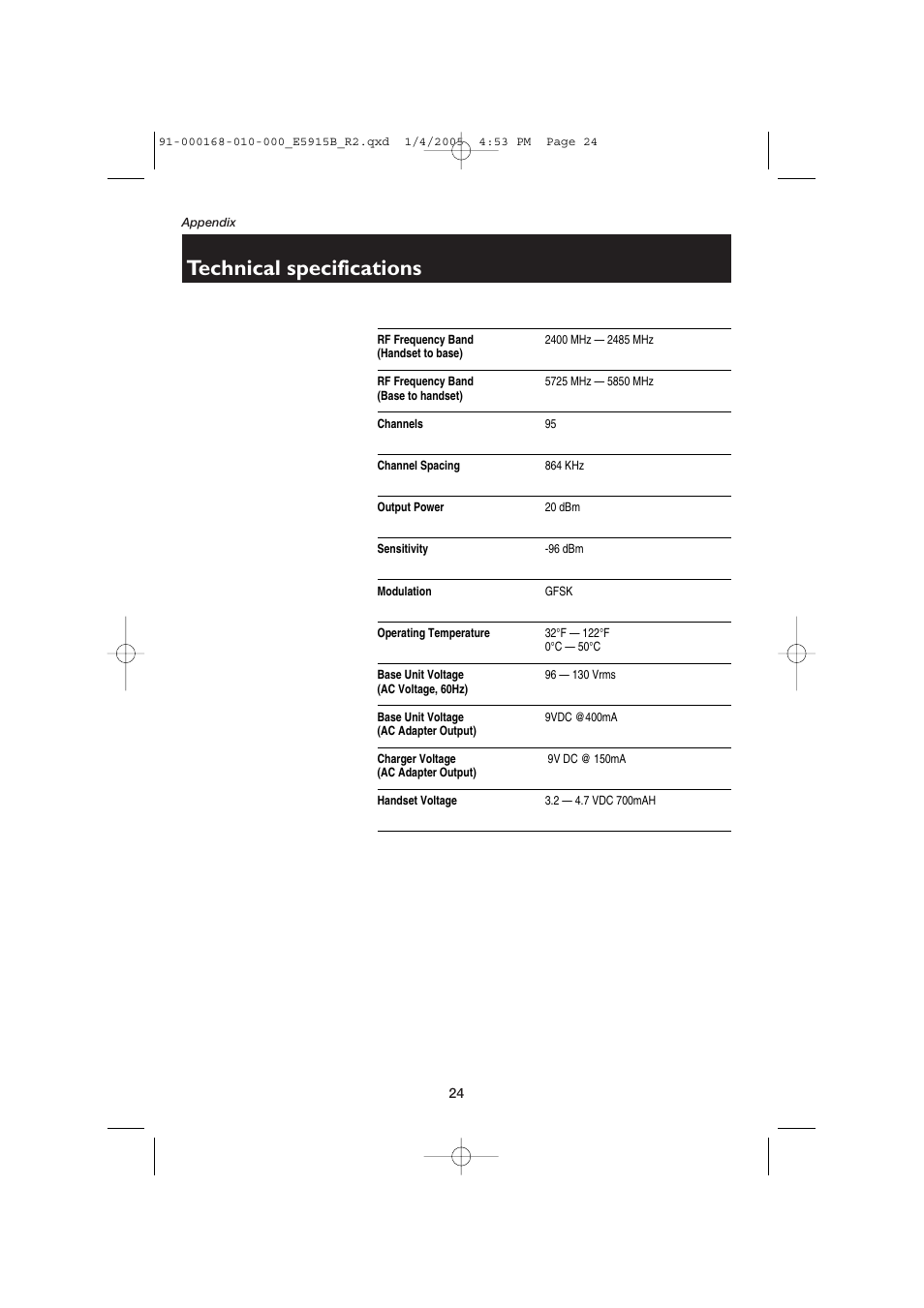 Technical specifications | AT&T E5915B User Manual | Page 26 / 28