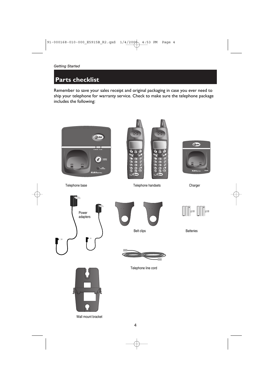 Parts checklist | AT&T E5915B User Manual | Page 6 / 28