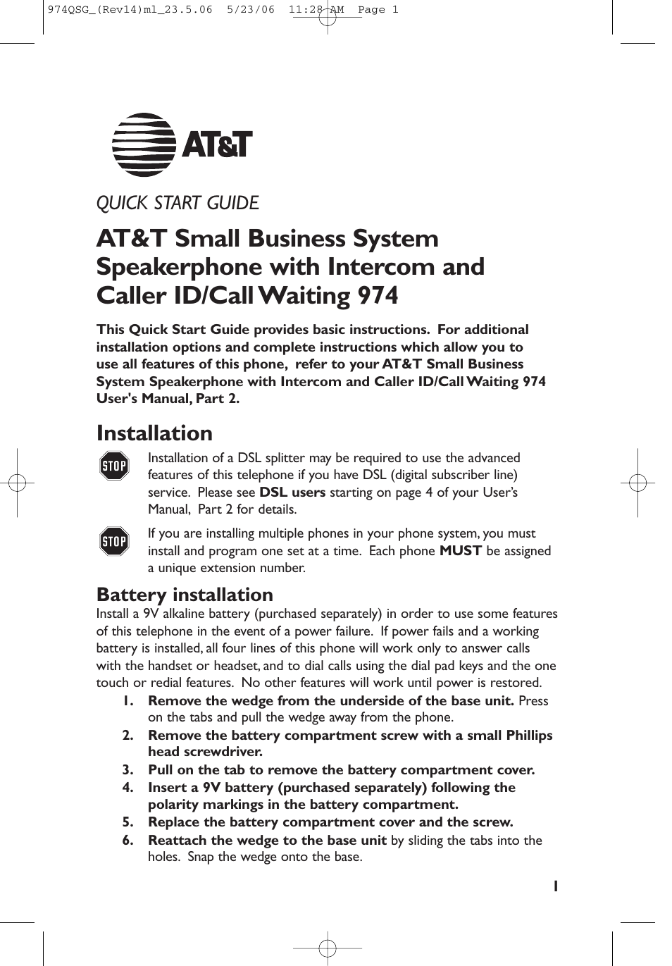 AT&T 974 User Manual | 15 pages