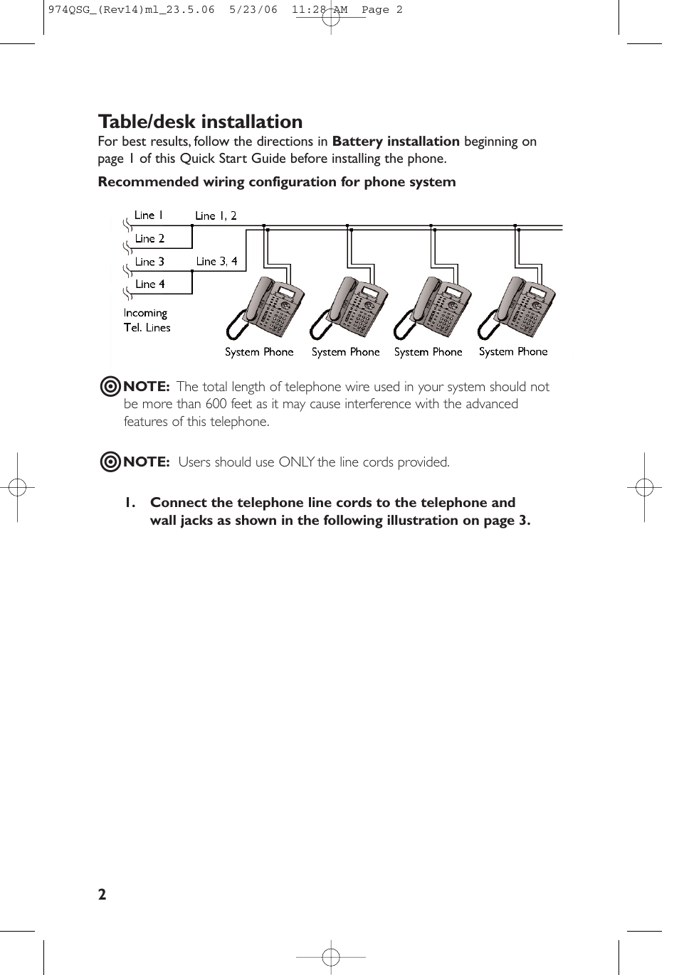 Table/desk installation | AT&T 974 User Manual | Page 2 / 15