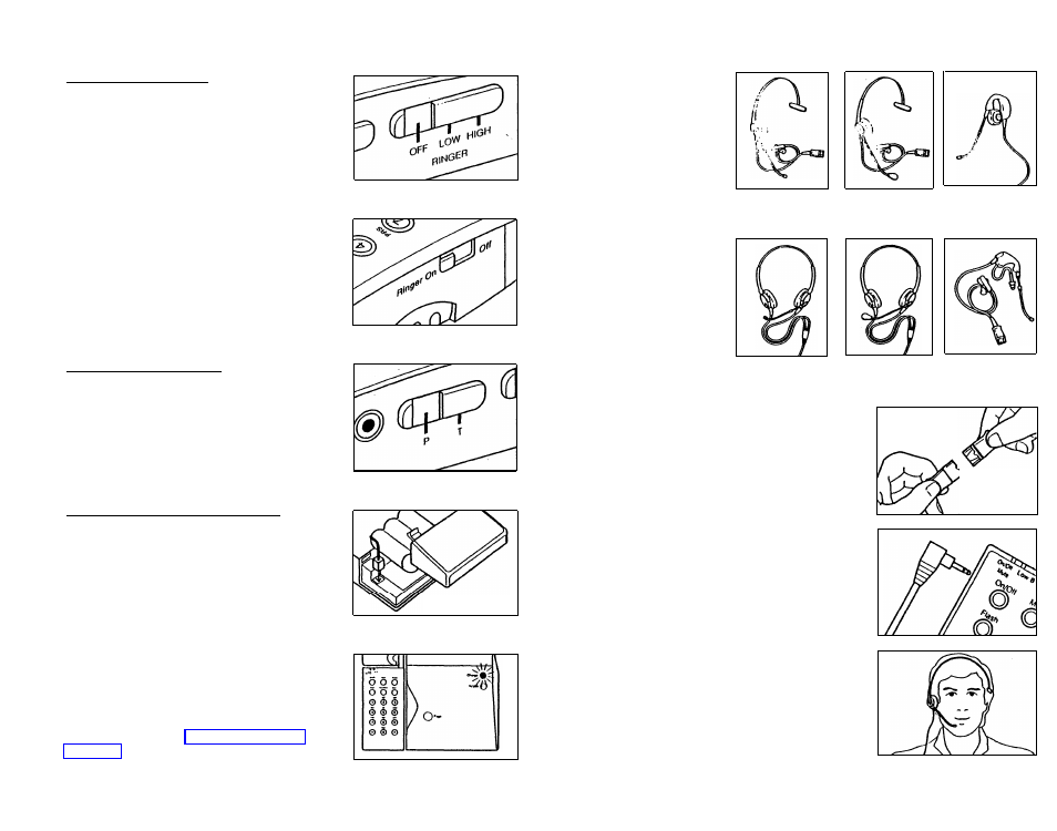 C. setting the ringer controls, D. setting the tone/pulse switch, E. installing and charging the battery pack | C. d. e, Setting the ringer controls, Setting the tone/pulse switch, Installing and charging the battery pack | AT&T 2U20 User Manual | Page 11 / 25