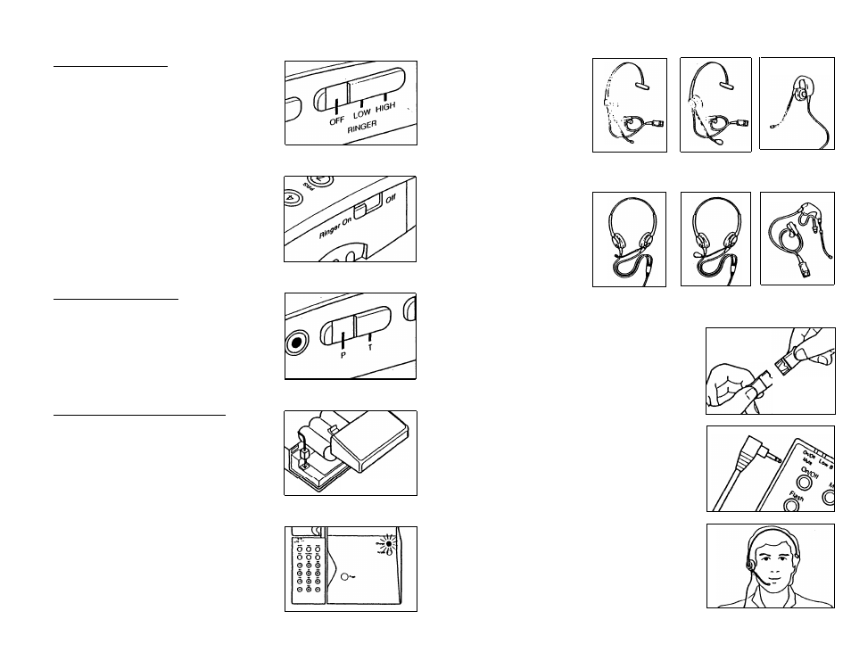 F. selecting and attaching a universal headpiece, G. wearing a universal headpiece, F . g | Attaching a universal headpiece, Wearing a universal headpiece | AT&T 2U20 User Manual | Page 12 / 25