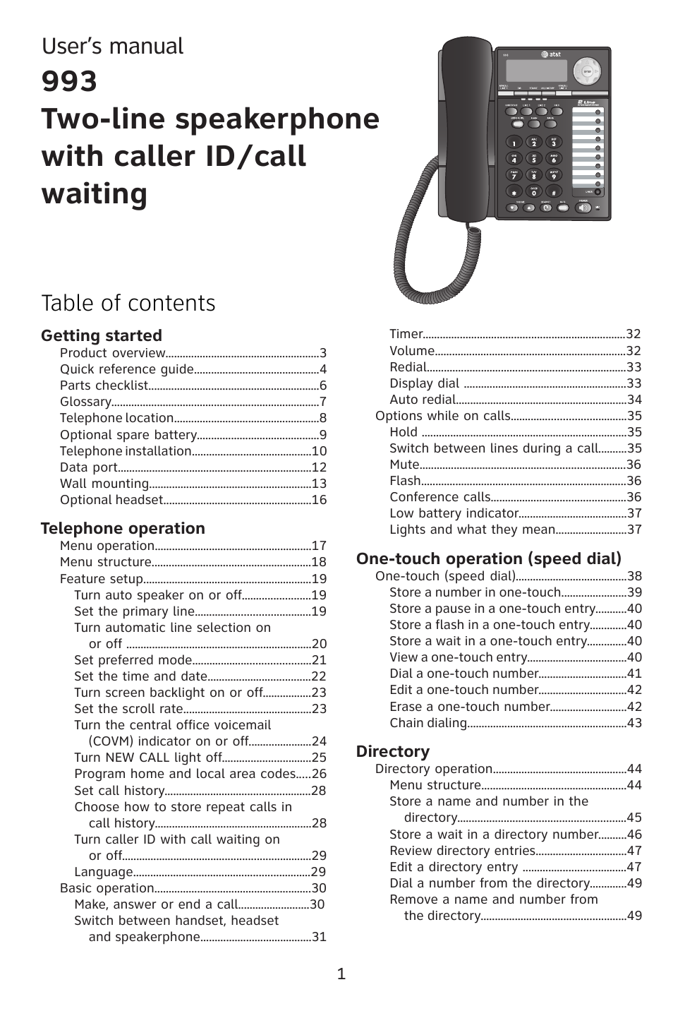 Table of contents user’s manual | AT&T ATT 993 User Manual | Page 4 / 79