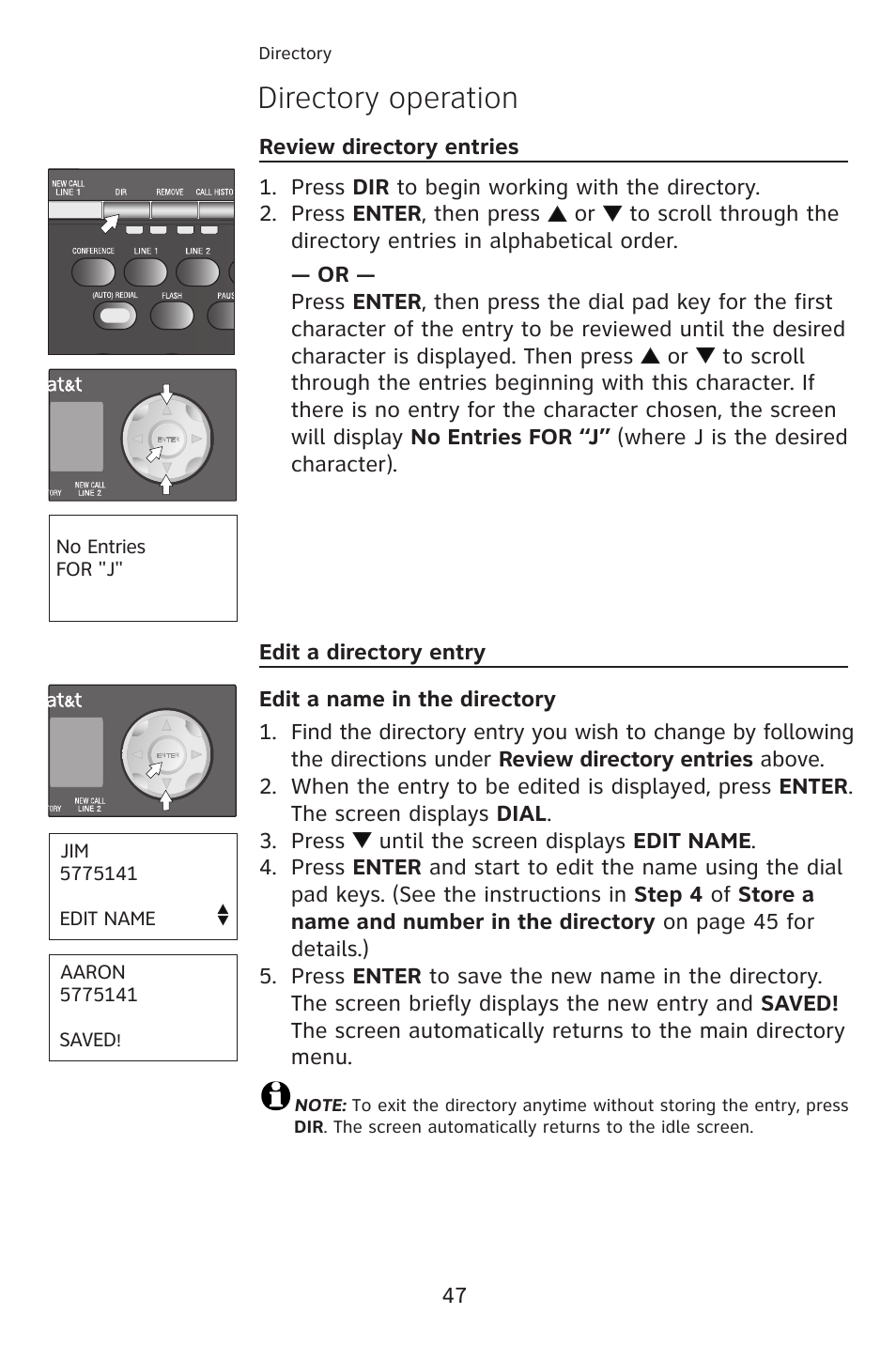 Directory operation | AT&T ATT 993 User Manual | Page 50 / 79