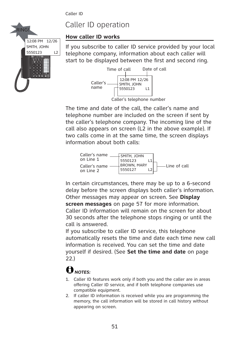 Caller id operation | AT&T ATT 993 User Manual | Page 54 / 79