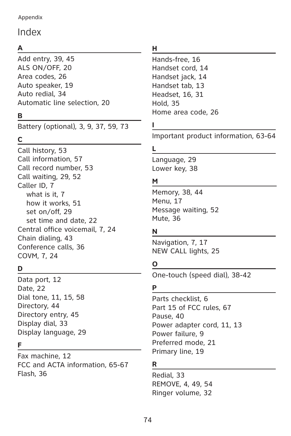 Index | AT&T ATT 993 User Manual | Page 77 / 79