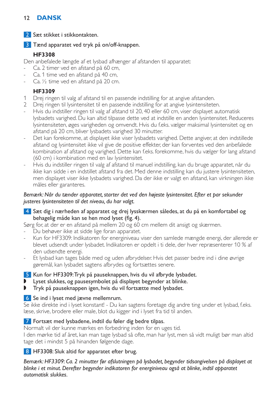 Hf3308, Hf3309 | Philips EnergyLight User Manual | Page 12 / 44