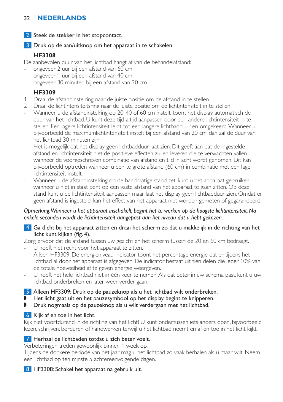 Hf3308, Hf3309 | Philips EnergyLight User Manual | Page 32 / 44