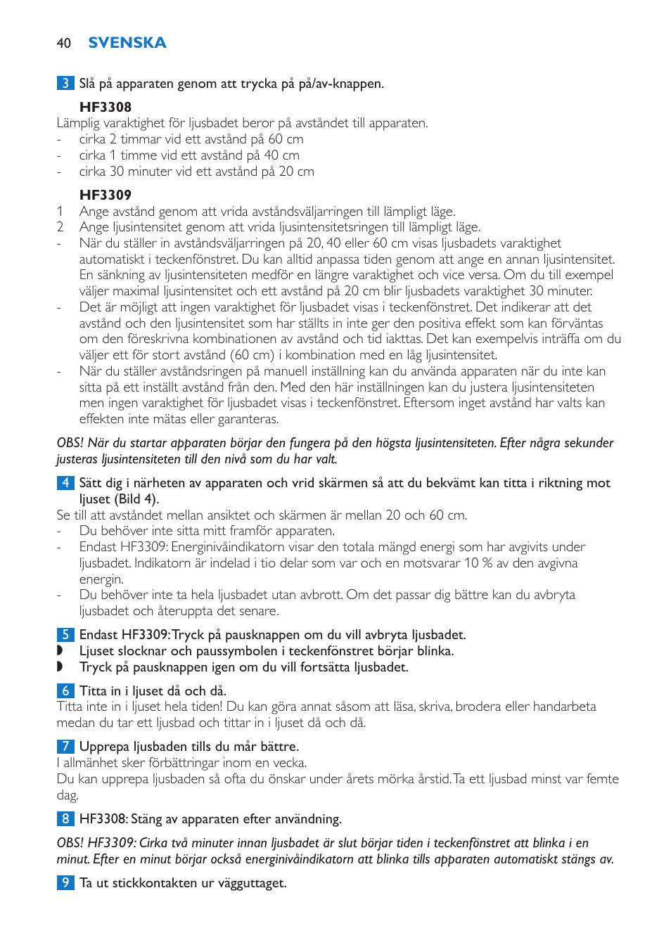 Hf3308, Hf3309 | Philips EnergyLight User Manual | Page 40 / 44