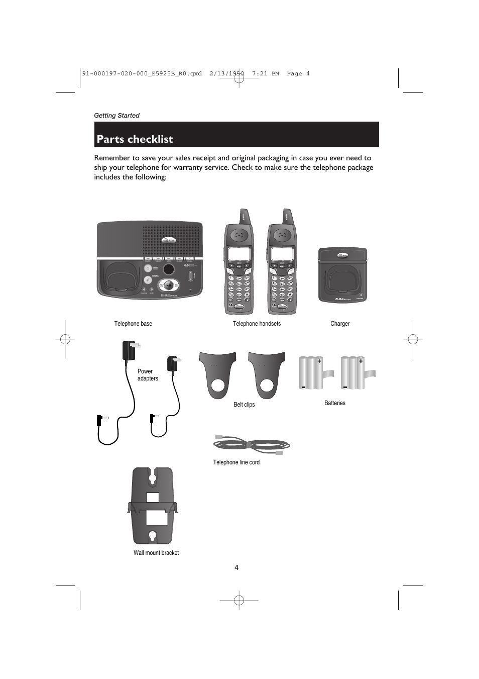 Parts checklist | AT&T E5925B User Manual | Page 6 / 59