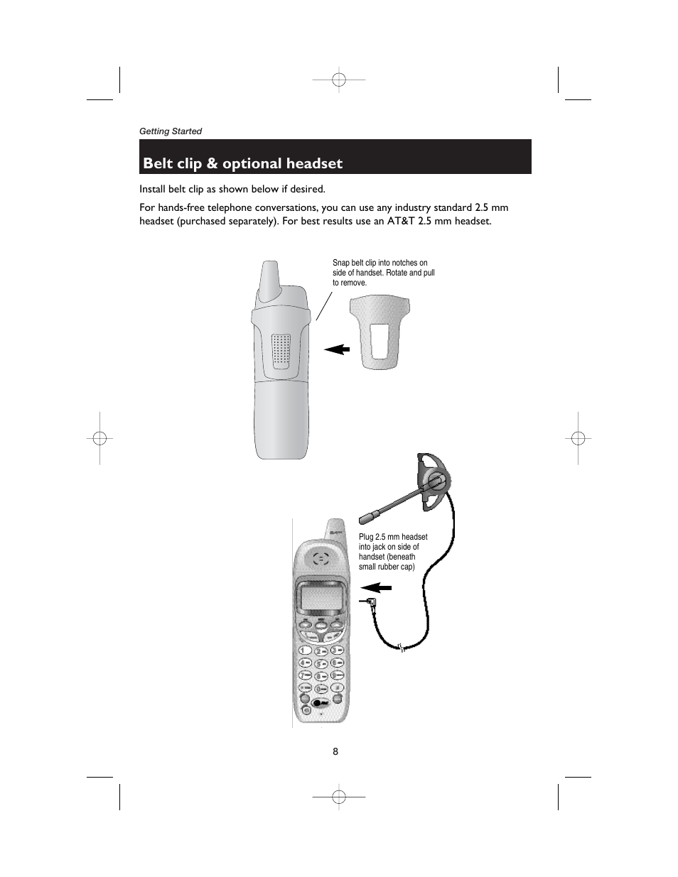 Belt clip & optional headset | AT&T 2120 User Manual | Page 10 / 32