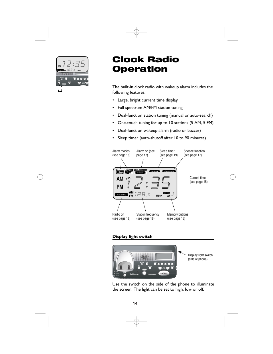Clock radio operation | AT&T 2120 User Manual | Page 16 / 32