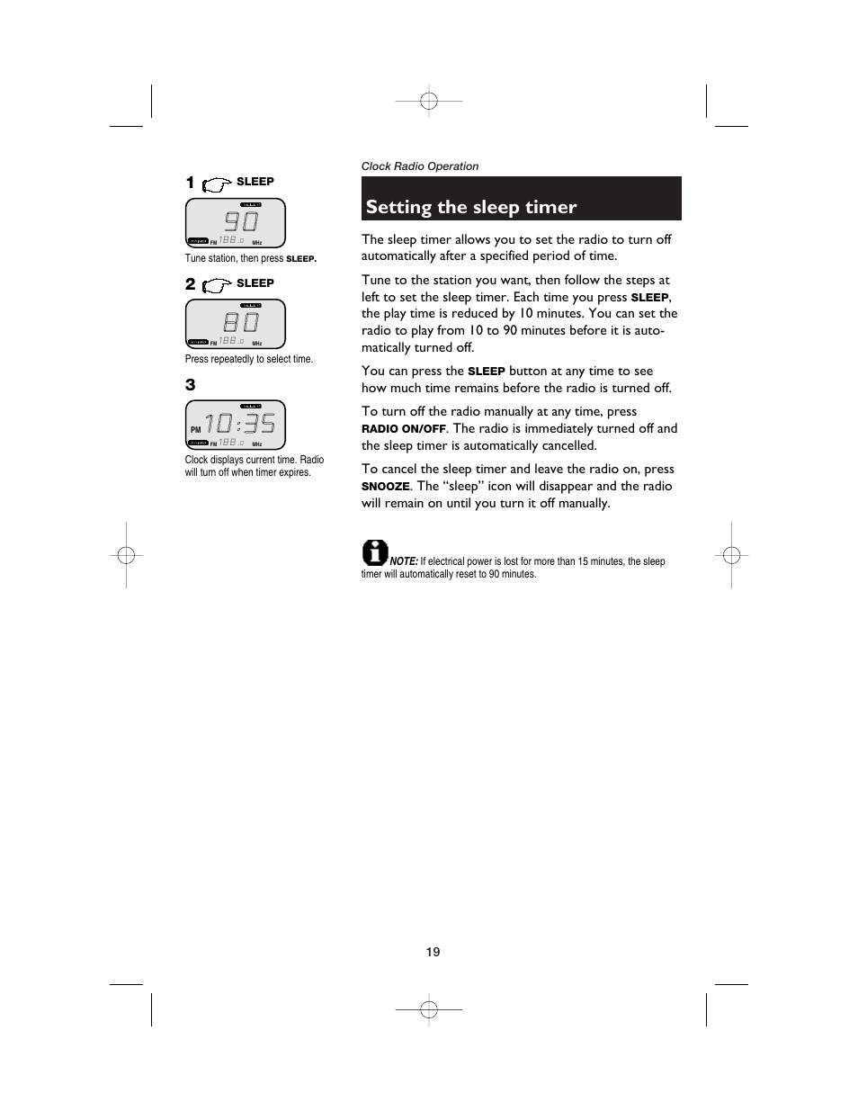 Setting the sleep timer | AT&T 2120 User Manual | Page 21 / 32