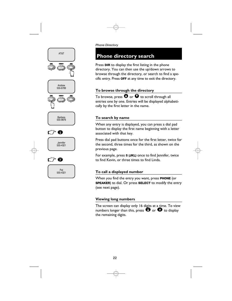 Phone directory search | AT&T 2120 User Manual | Page 24 / 32