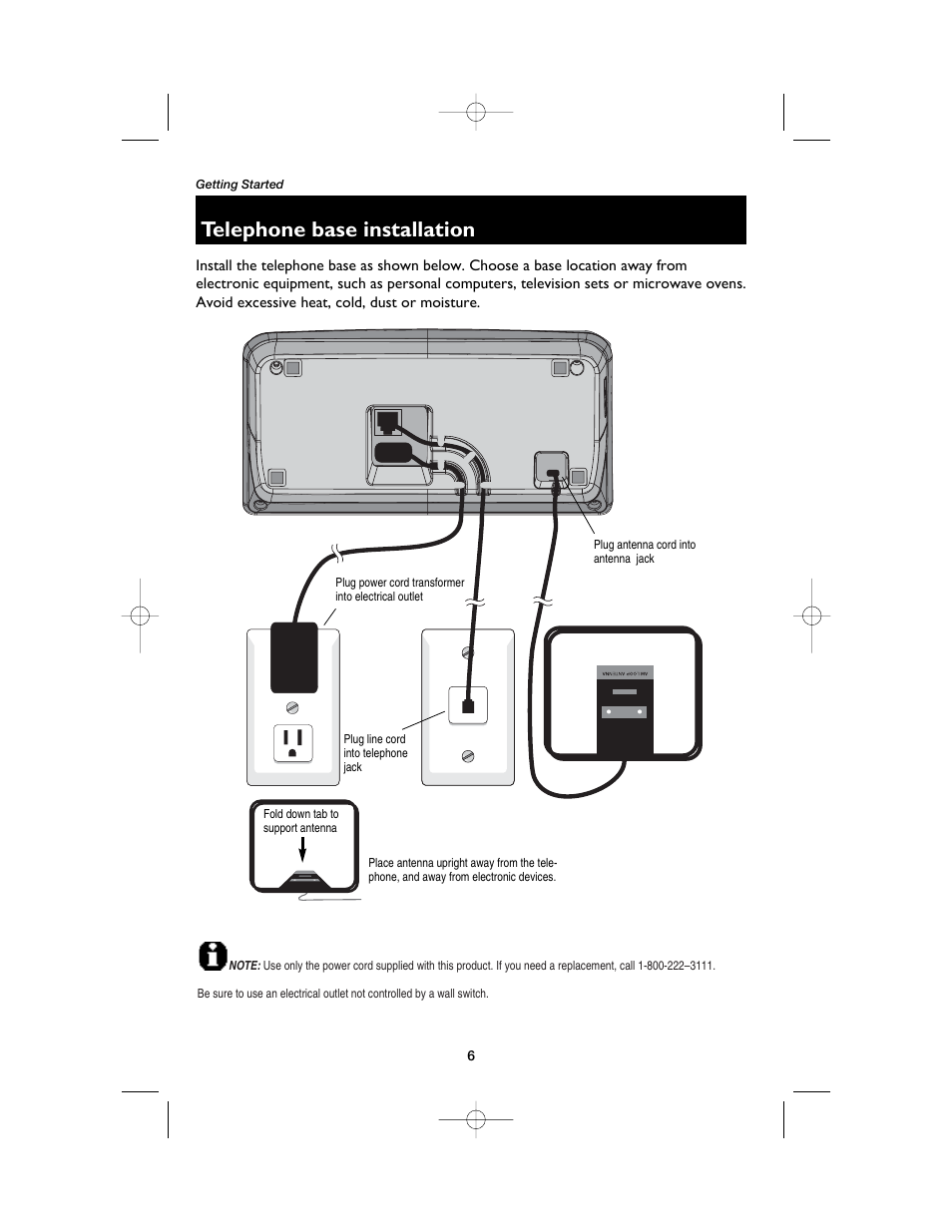 Telephone base installation | AT&T 2120 User Manual | Page 8 / 32