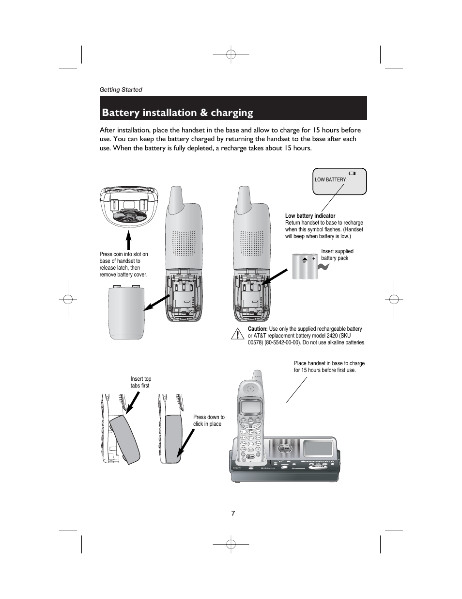 Battery installation & charging | AT&T 2120 User Manual | Page 9 / 32