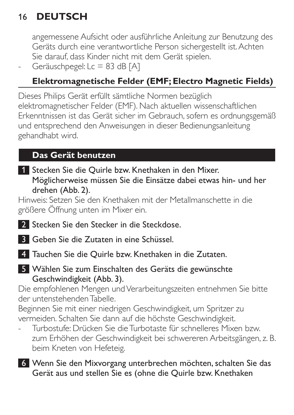 Das gerät benutzen | Philips Daily Collection Batteur User Manual | Page 16 / 72