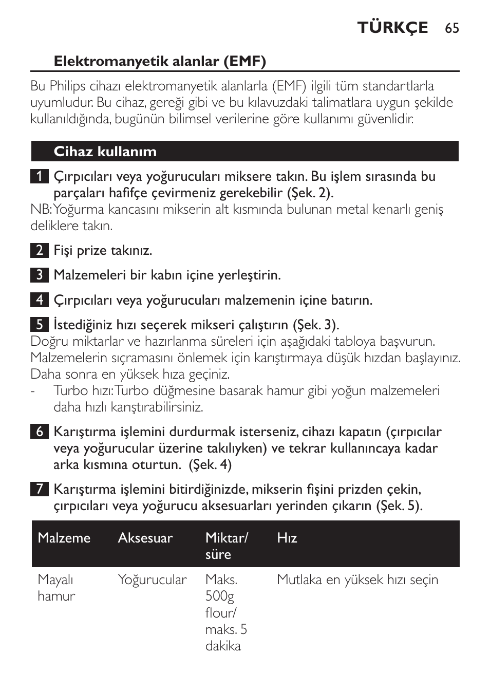 Elektromanyetik alanlar (emf), Cihaz kullanım | Philips Daily Collection Batteur User Manual | Page 65 / 72