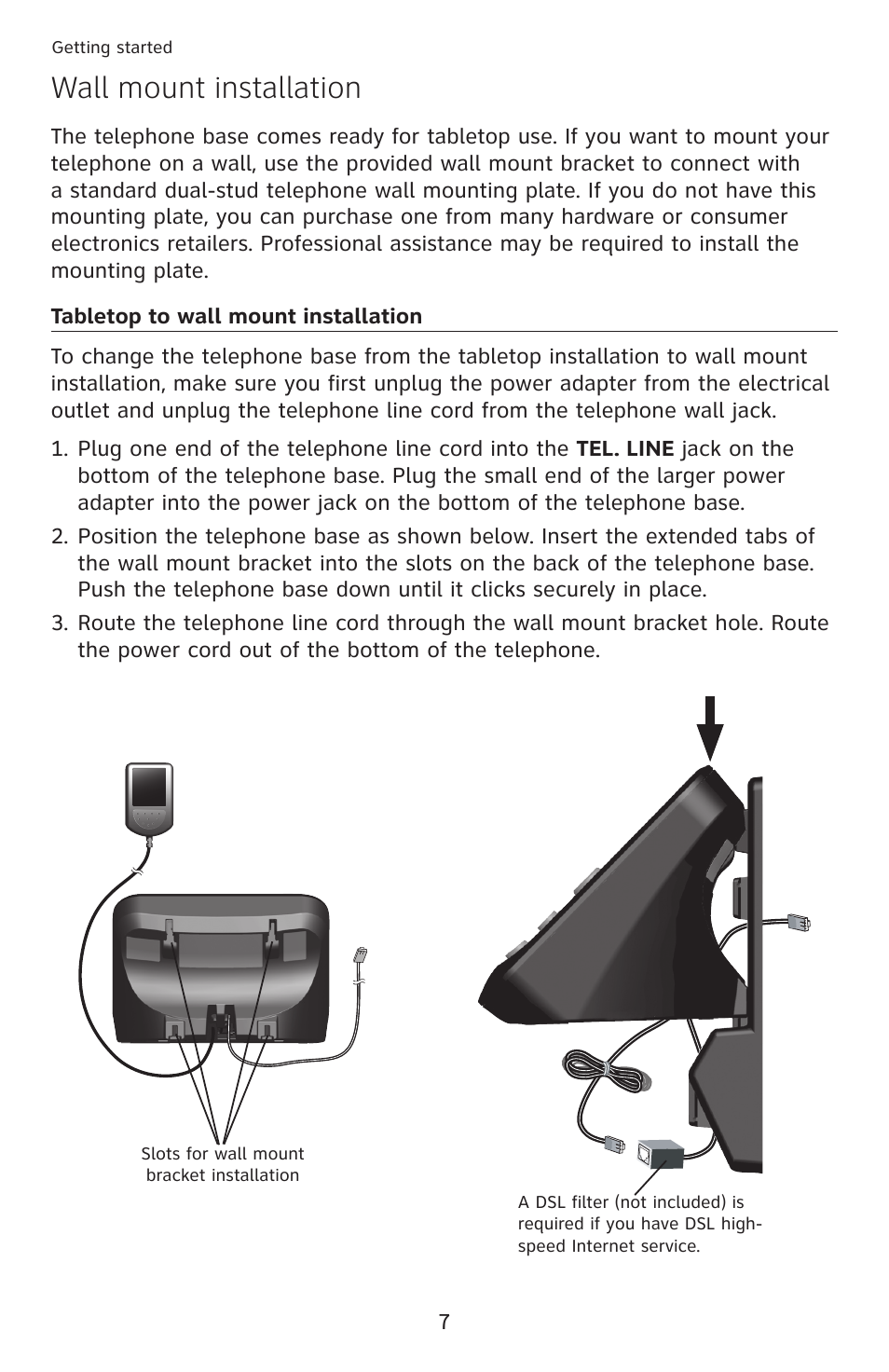 Wall mount installation | AT&T DECT 6.0 EL52100 User Manual | Page 12 / 80