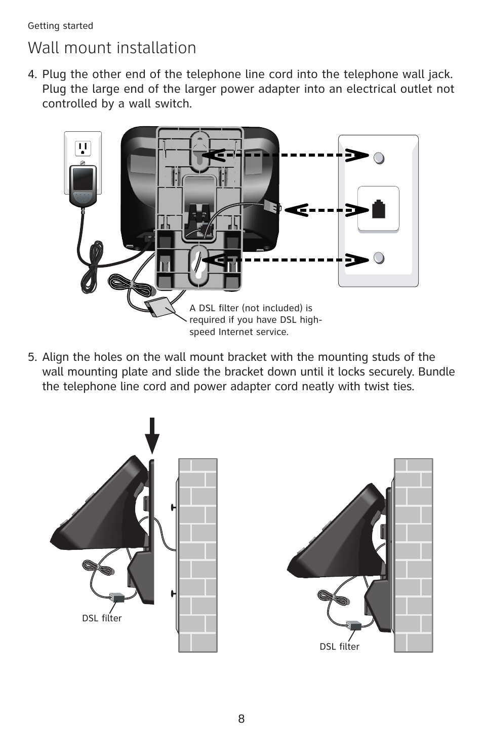 Wall mount installation | AT&T DECT 6.0 EL52100 User Manual | Page 13 / 80