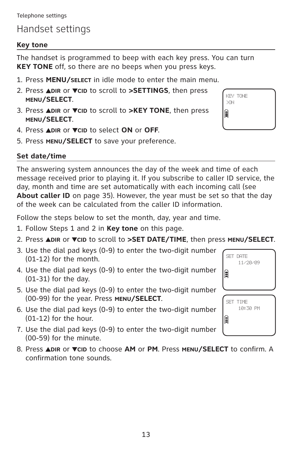 Handset settings | AT&T DECT 6.0 EL52100 User Manual | Page 18 / 80