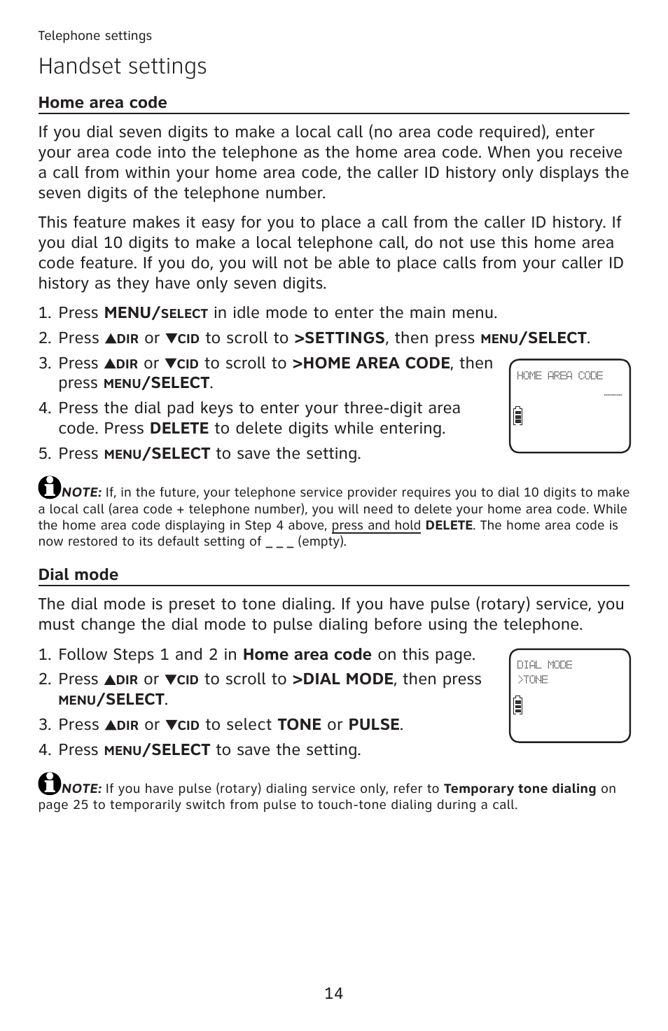 Handset settings | AT&T DECT 6.0 EL52100 User Manual | Page 19 / 80