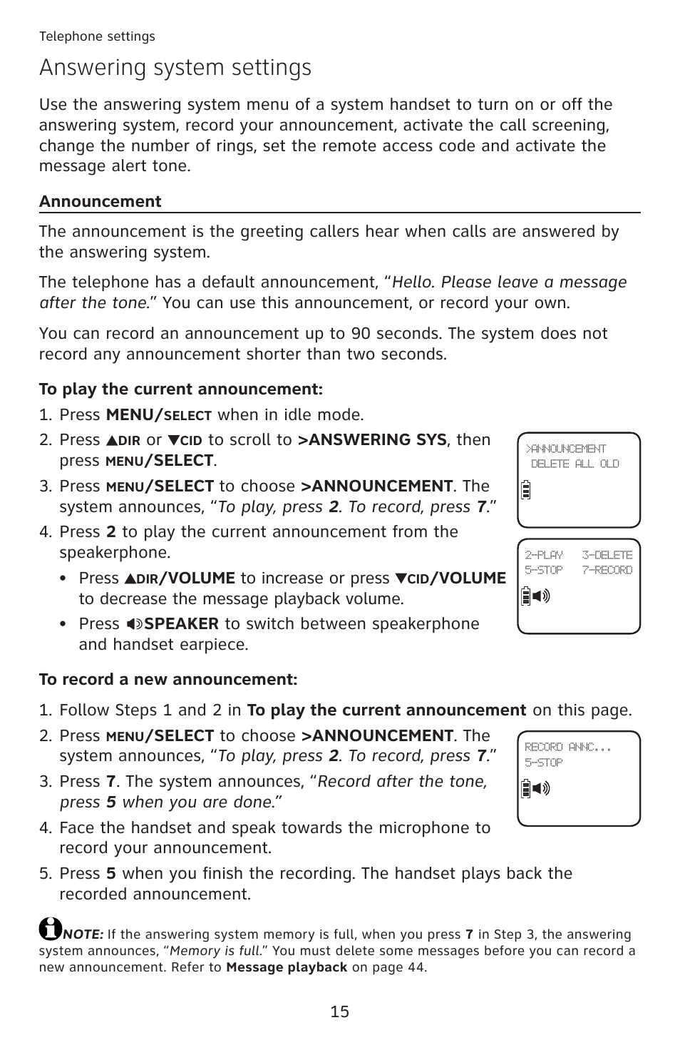 Answering system settings | AT&T DECT 6.0 EL52100 User Manual | Page 20 / 80