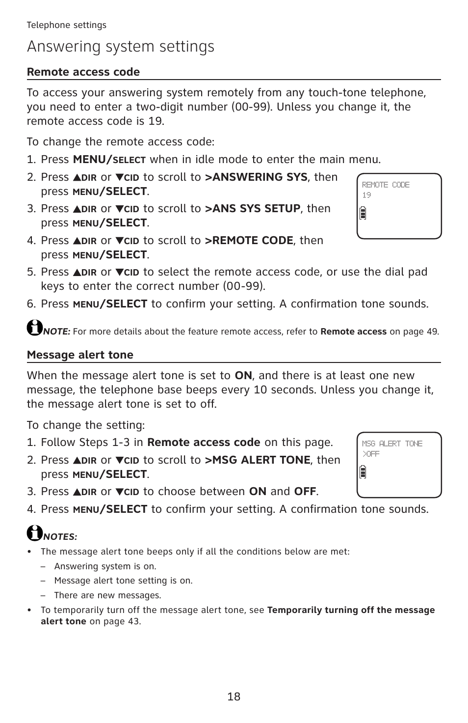 Answering system settings | AT&T DECT 6.0 EL52100 User Manual | Page 23 / 80