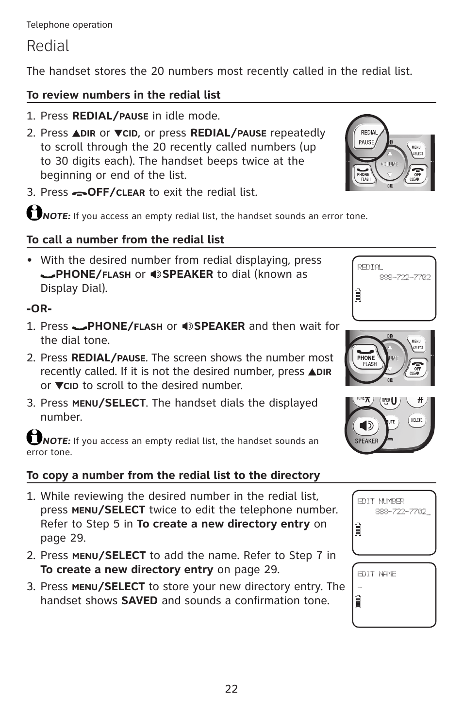 Redial | AT&T DECT 6.0 EL52100 User Manual | Page 27 / 80