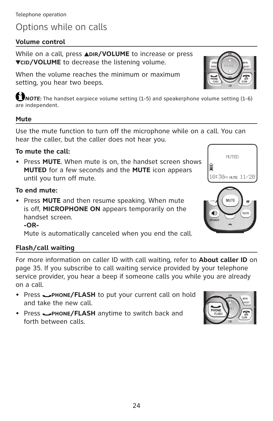 Options while on calls | AT&T DECT 6.0 EL52100 User Manual | Page 29 / 80