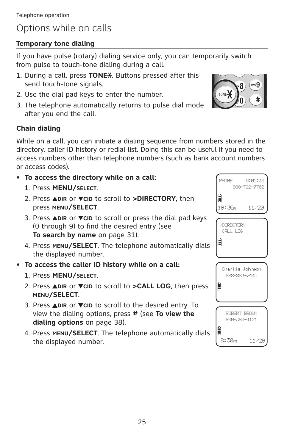 Options while on calls | AT&T DECT 6.0 EL52100 User Manual | Page 30 / 80