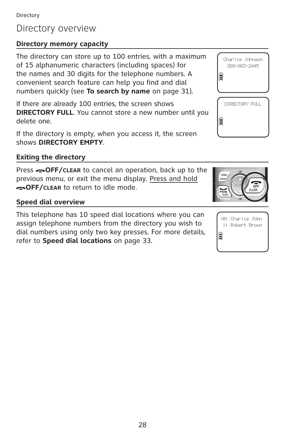 Directory overview | AT&T DECT 6.0 EL52100 User Manual | Page 33 / 80