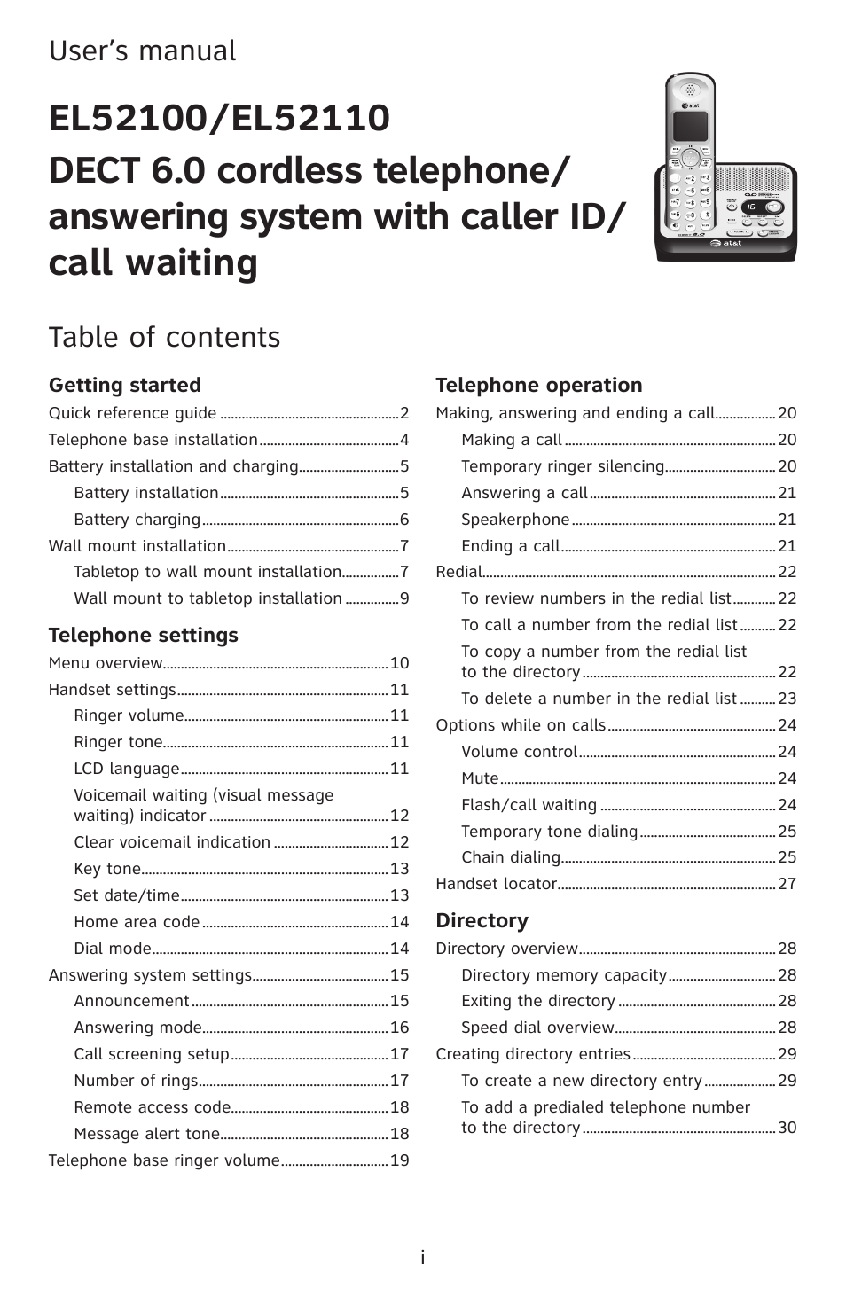 AT&T DECT 6.0 EL52100 User Manual | Page 4 / 80