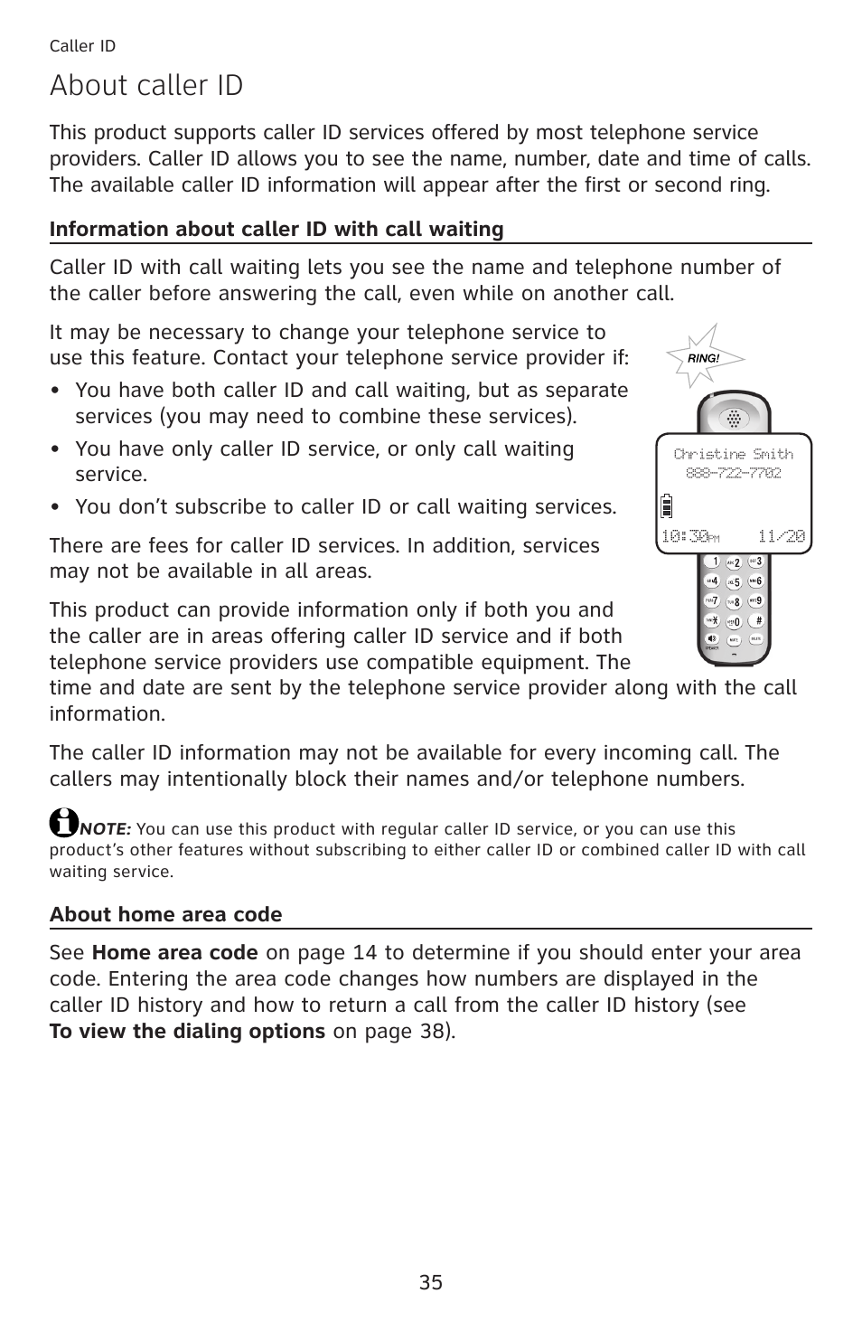 About caller id | AT&T DECT 6.0 EL52100 User Manual | Page 40 / 80