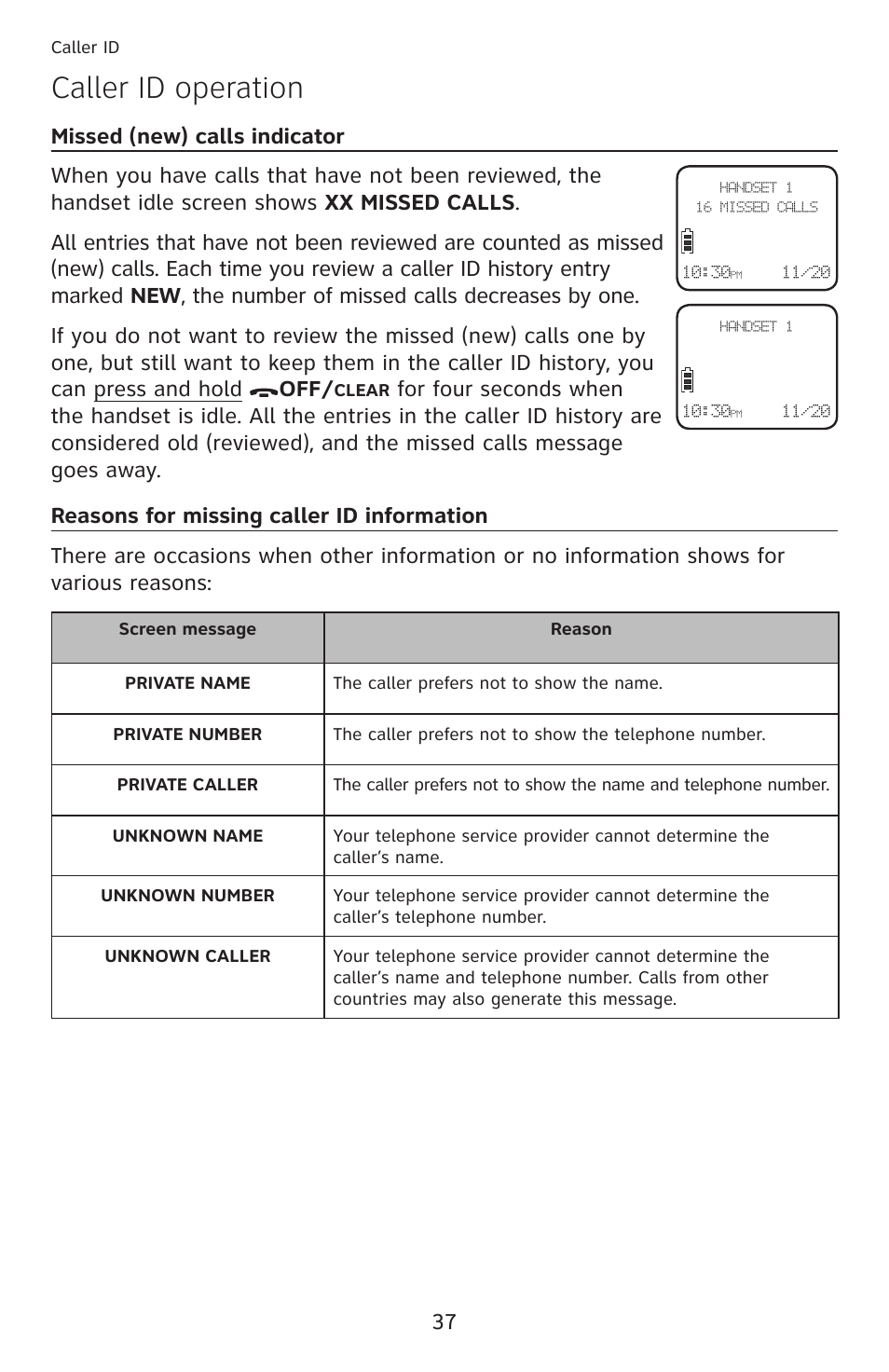 Caller id operation | AT&T DECT 6.0 EL52100 User Manual | Page 42 / 80