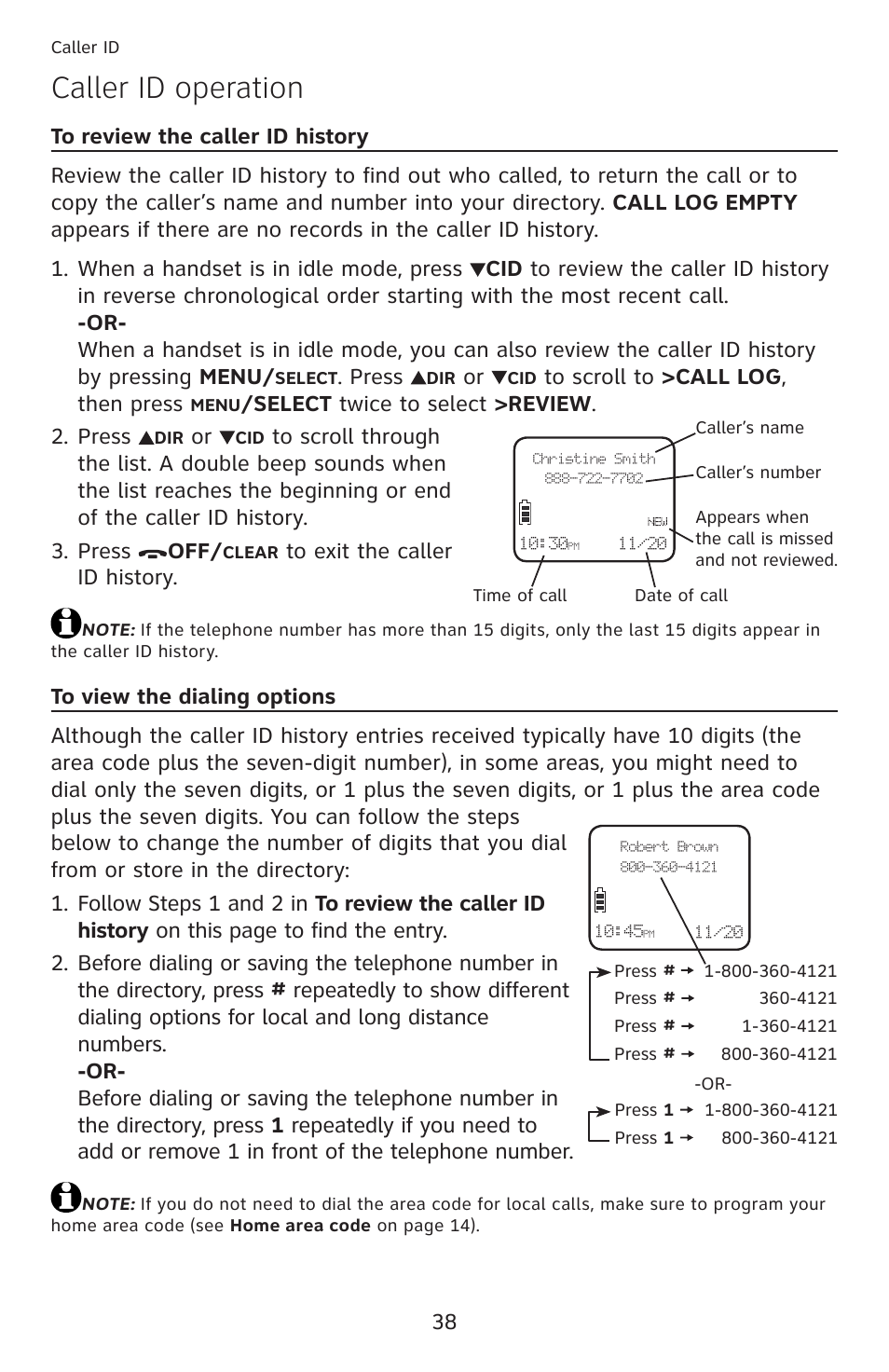 Caller id operation | AT&T DECT 6.0 EL52100 User Manual | Page 43 / 80