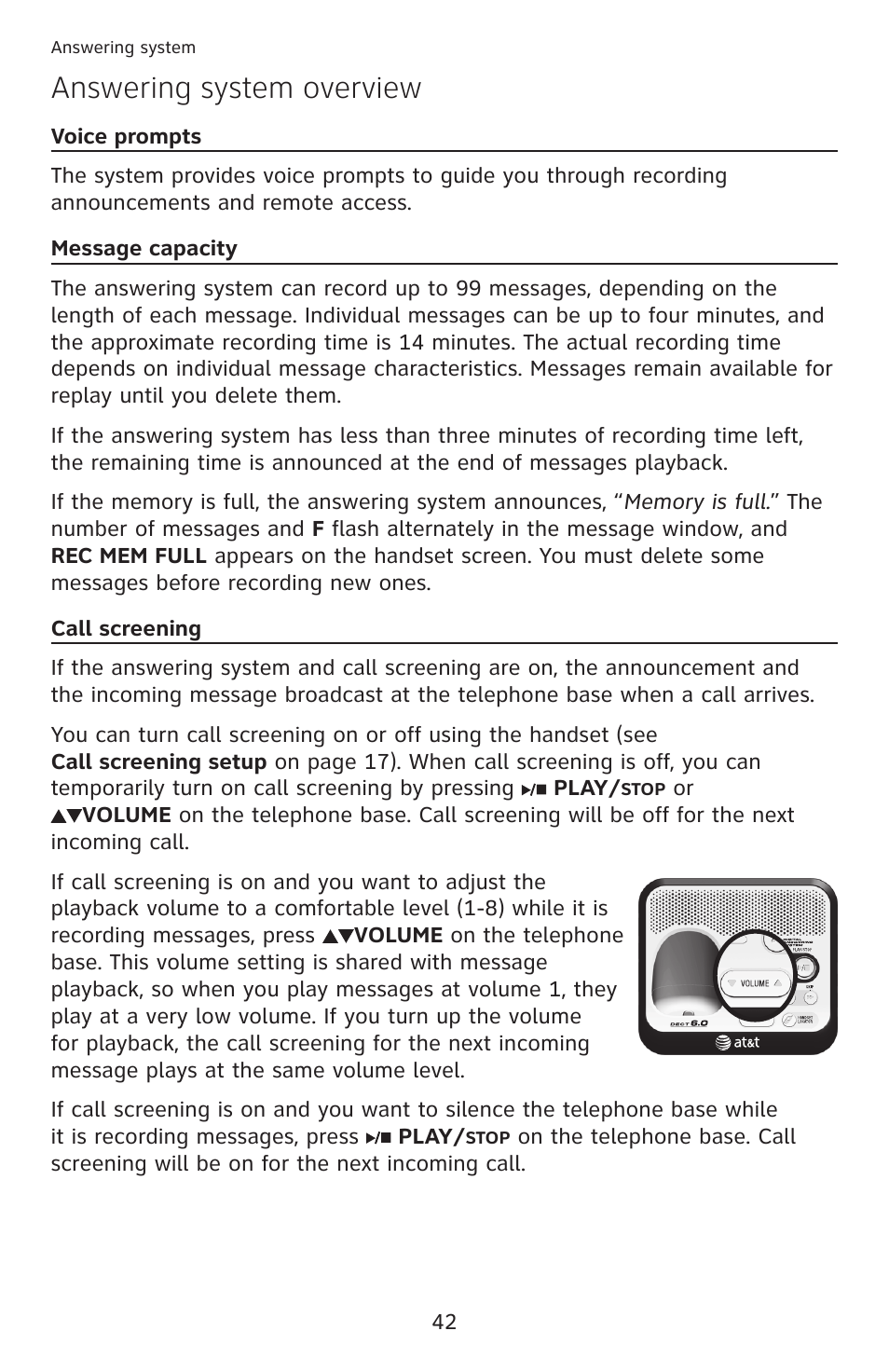 Answering system overview | AT&T DECT 6.0 EL52100 User Manual | Page 47 / 80