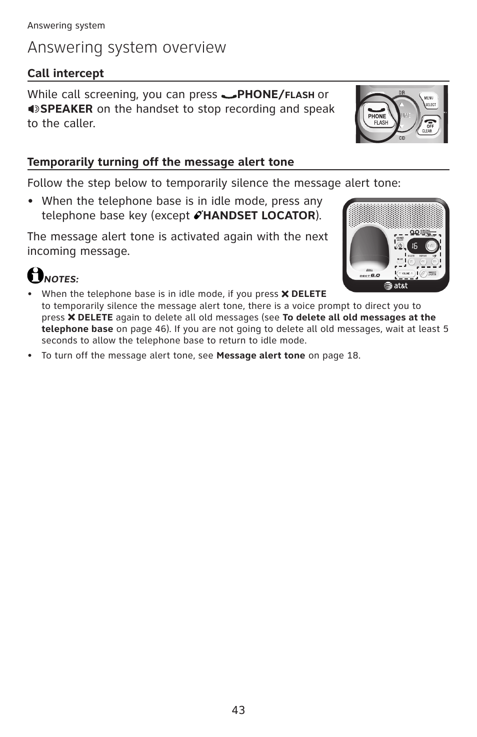 Answering system overview | AT&T DECT 6.0 EL52100 User Manual | Page 48 / 80