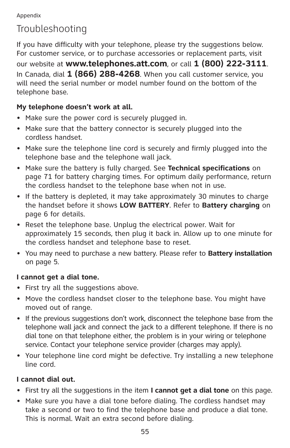 Troubleshooting | AT&T DECT 6.0 EL52100 User Manual | Page 60 / 80