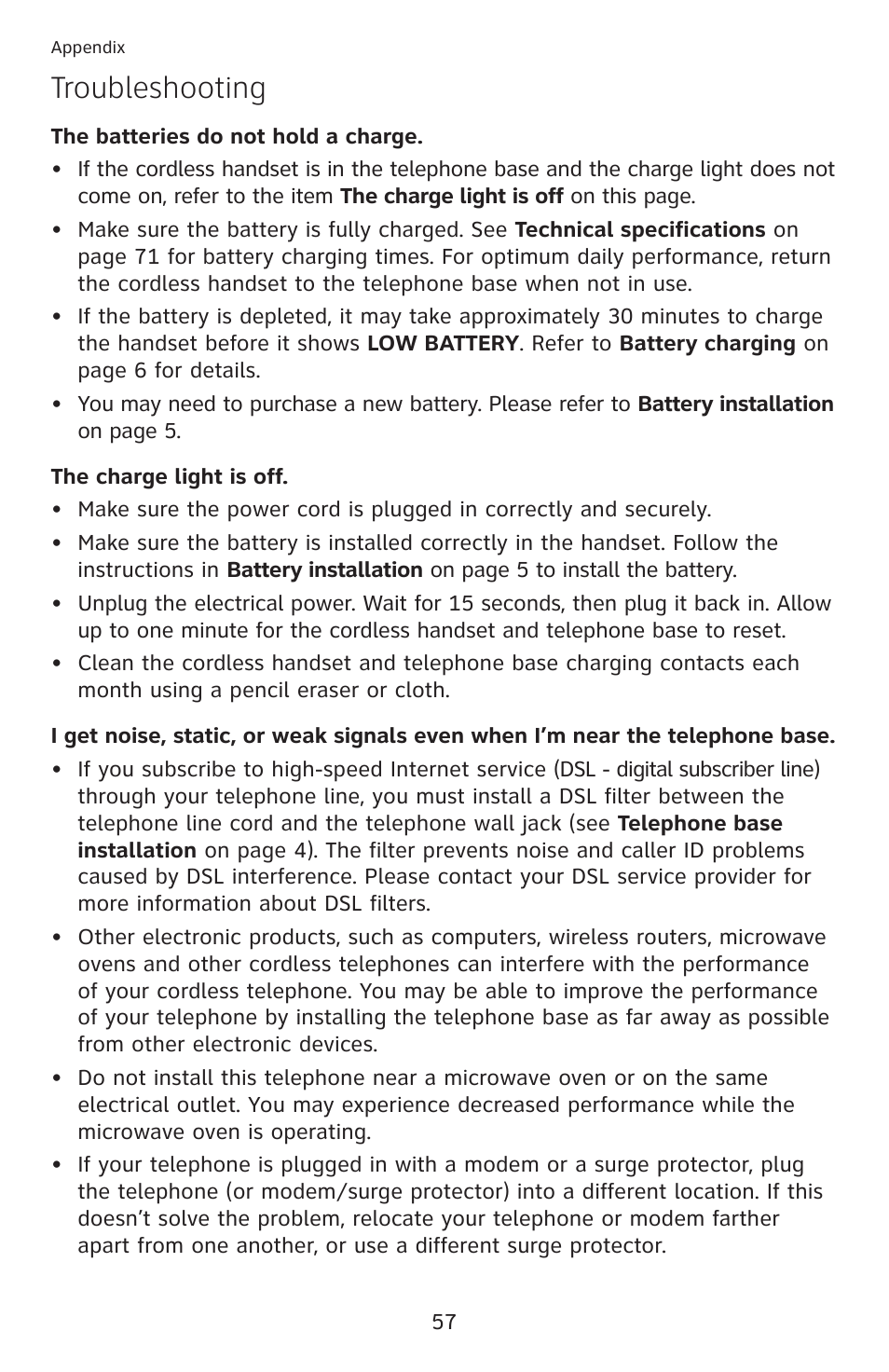Troubleshooting | AT&T DECT 6.0 EL52100 User Manual | Page 62 / 80