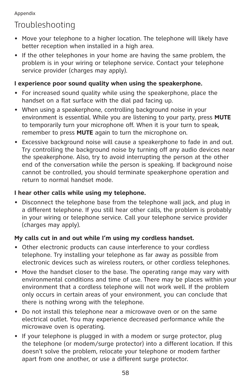 Troubleshooting | AT&T DECT 6.0 EL52100 User Manual | Page 63 / 80