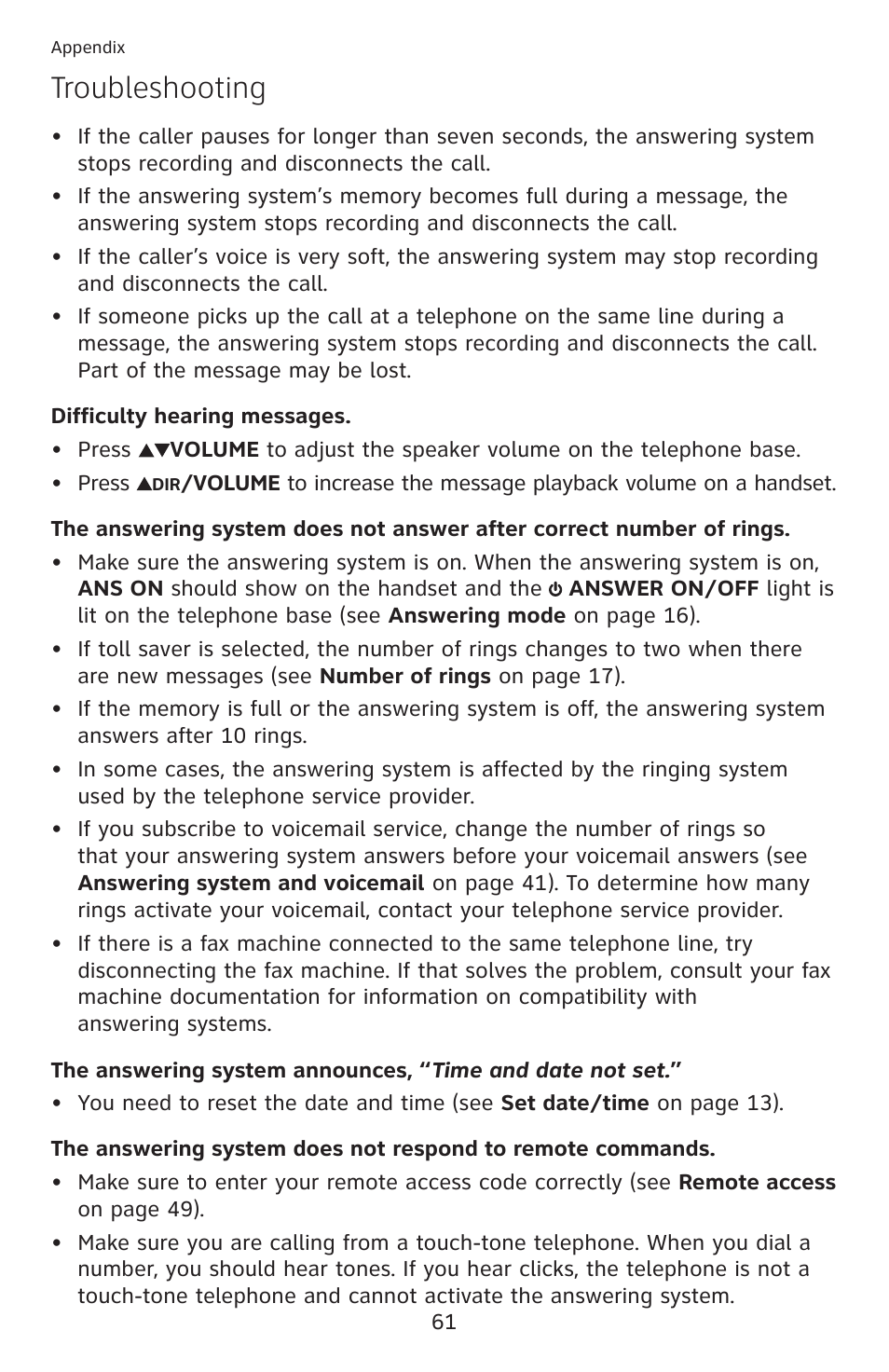 Troubleshooting | AT&T DECT 6.0 EL52100 User Manual | Page 66 / 80