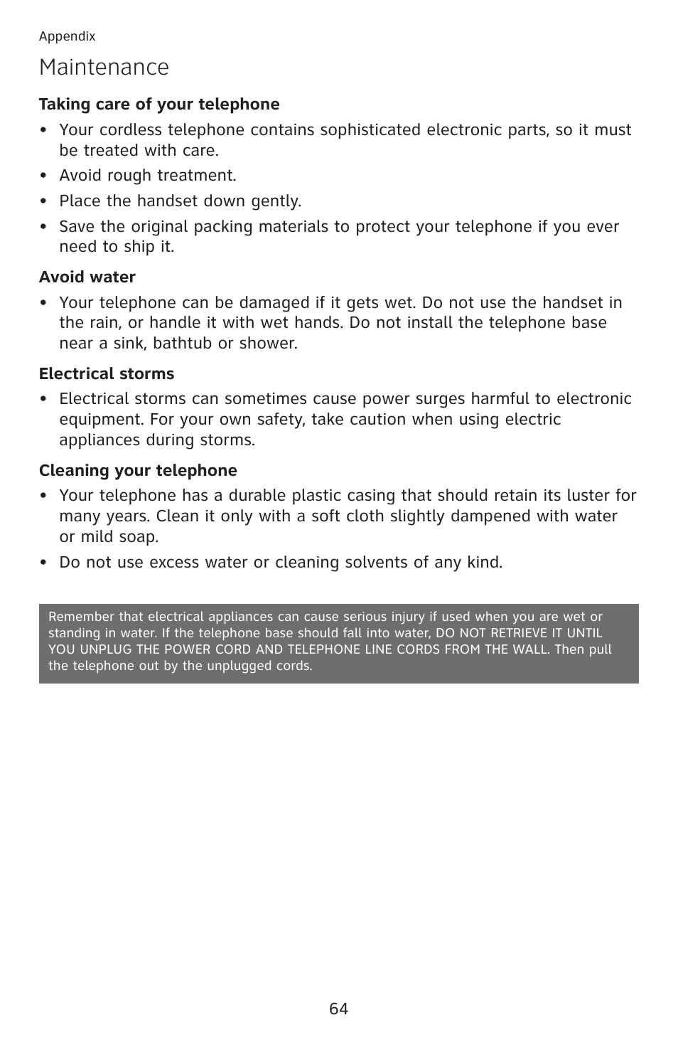 Maintenance | AT&T DECT 6.0 EL52100 User Manual | Page 69 / 80