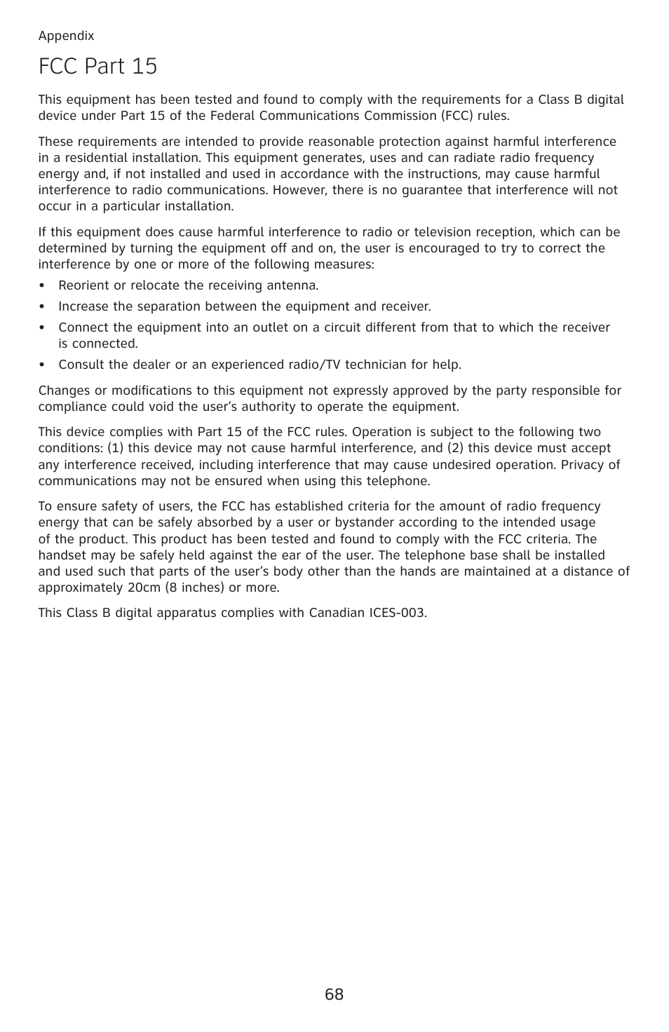 Fcc part 15 | AT&T DECT 6.0 EL52100 User Manual | Page 73 / 80